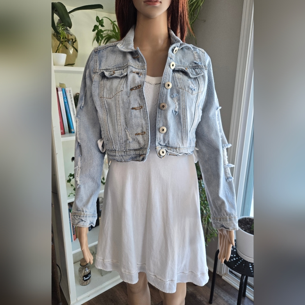 POL Light Blue Cropped Denim Jacket